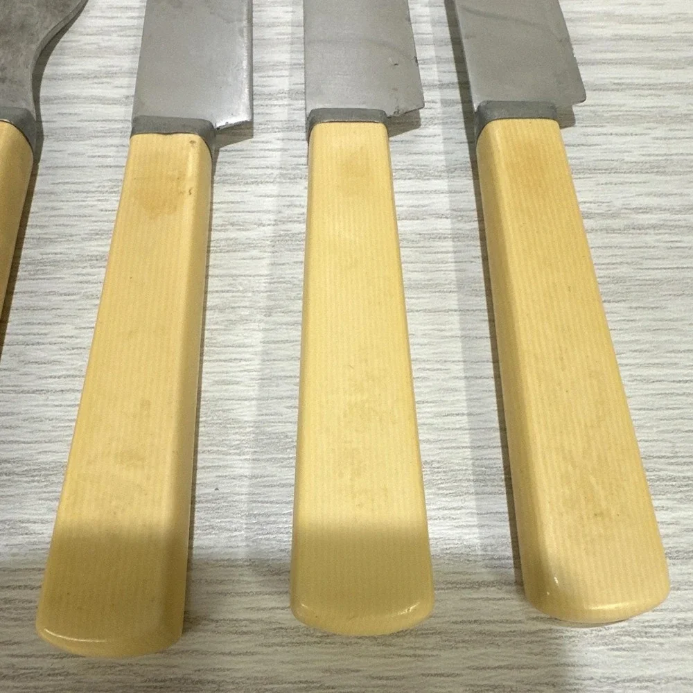 STA-BRITE Stainless Cutlery 3 Forks 3 Knives Bakelite Handle Vintage 1930-50s
